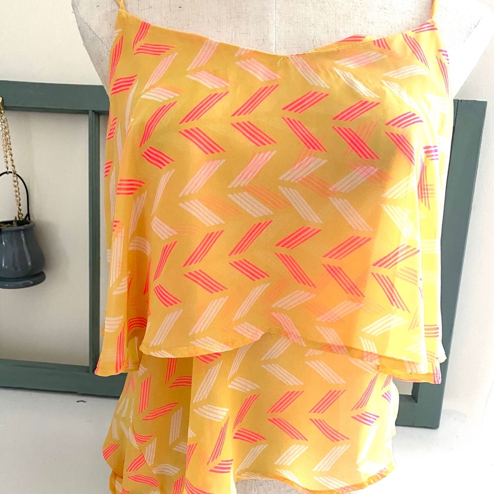 Yellow with pink accent tank top